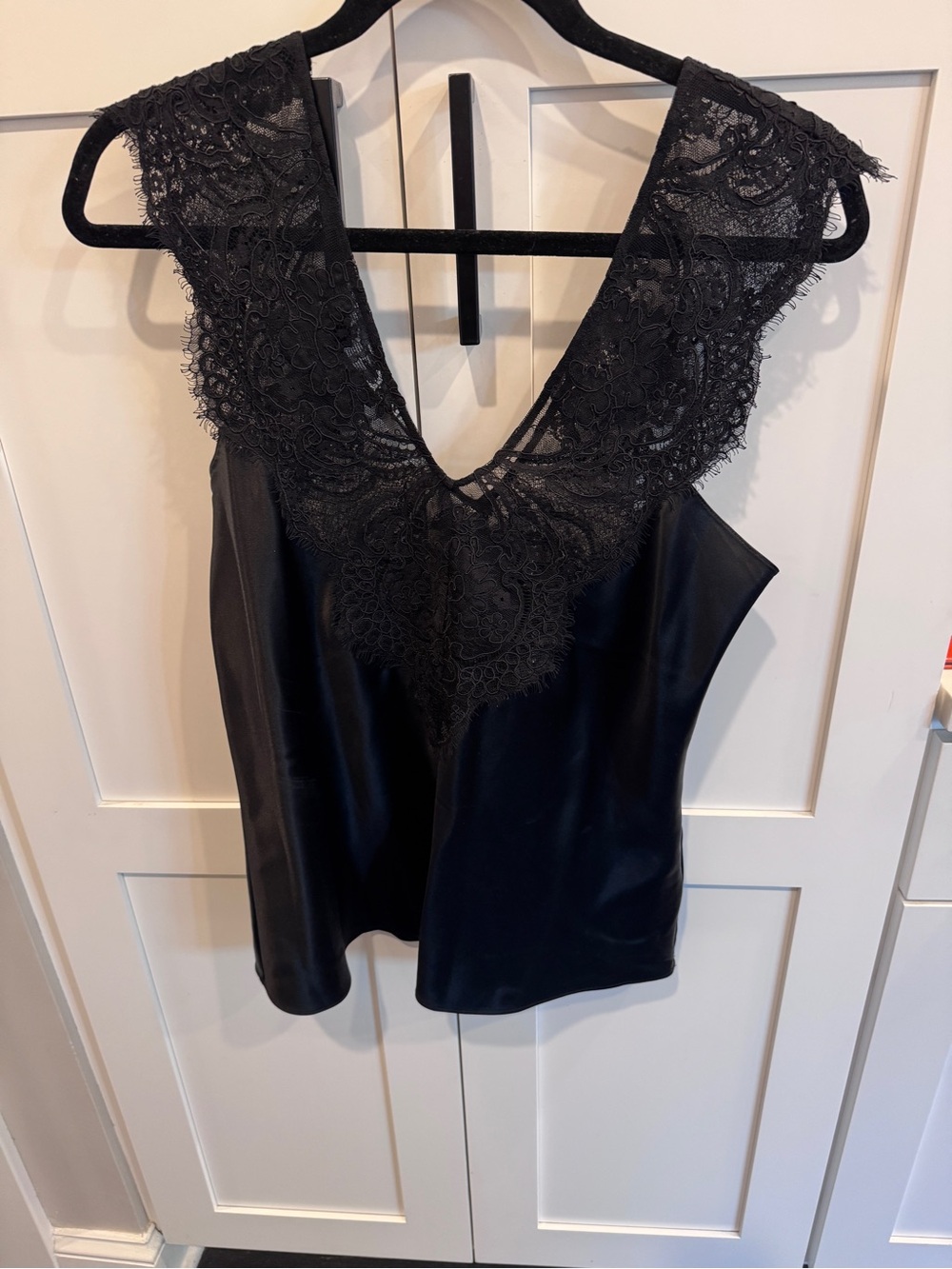 CO Black Lace V-Neck silk Cami Top